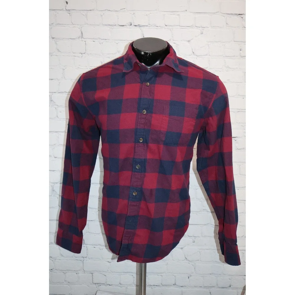 J.Crew Flannel Men Large Purple Navy Buffalo Plaid Classic Fit Long Sleeve Shirt